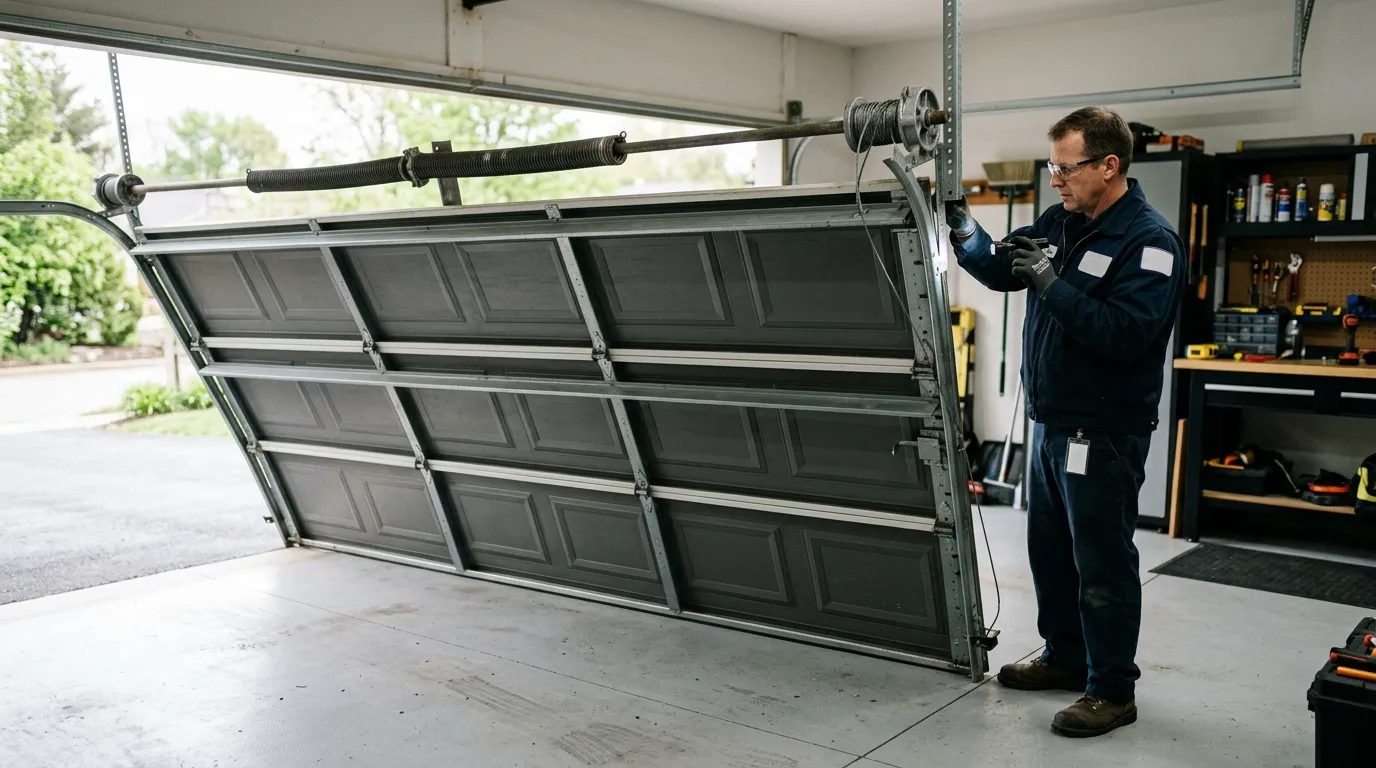 Older Old Bridge New Jersey garage door being inspected for repair or replacement